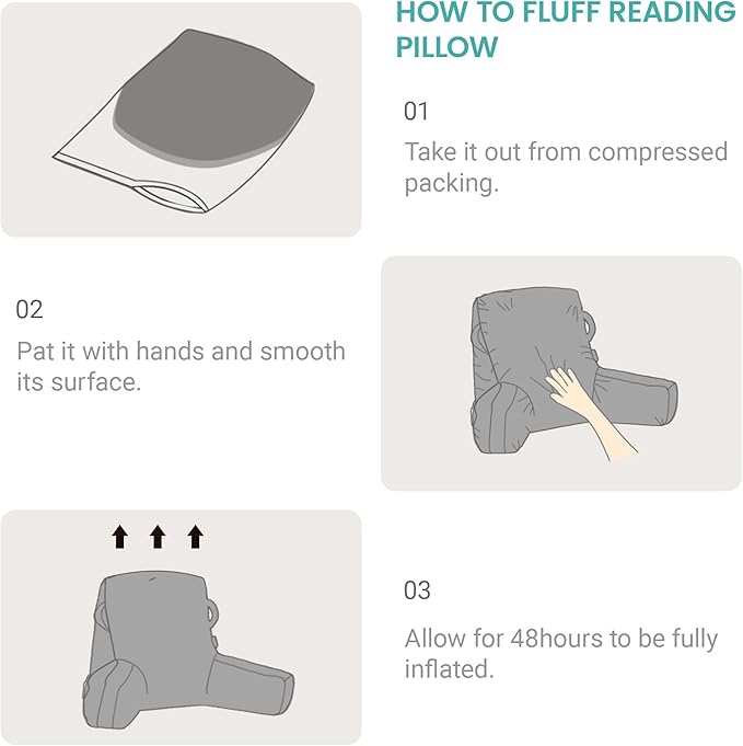 Portable Comfy Reading Pillows for Bed Sitting Up(Lake Blue Oeko-Tex), Velvet Back Pillow with Arms & Pockets for Adults, Support Memory Foam Bed Pillow for Dorm/Reading/Watching/Gaming