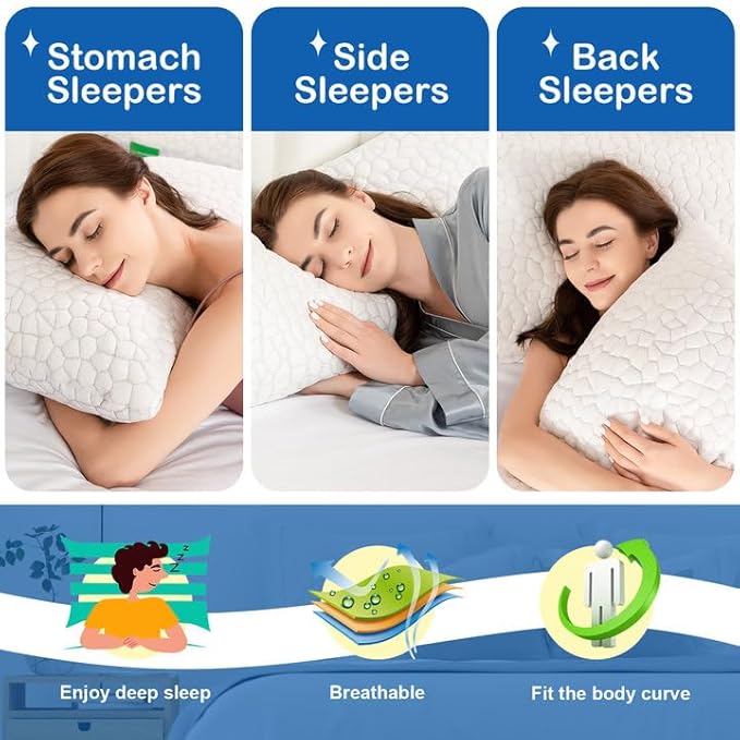 SUPA MODERN Cooling Pillows Queen Size Set of 2, Shredded Memory Foam Pillows for Sleeping 2 Pack, Adjustable Firm Bed Pillow for Side Back Stomach Sleepers, Cool Luxury Gel Pillow for Neck Support