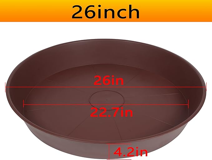Bleuhome 3 Pack of 25 26 inch Plant Saucer (22.7 Inch Base), 4.2" Depth, Large Deep Heavy Duty Plastic Flower Planter Water Trays for Indoors Outdoor, Plant Drip Trays (26", Chocolate)