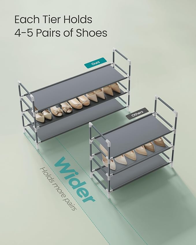 SONGMICS 3-Tier Shoe Rack, Shoe Storage for Hallway Closet, Slim and Space-Saving, Metal Frame, Non-Woven Fabric Shelves, Grey ULSH053G01V1