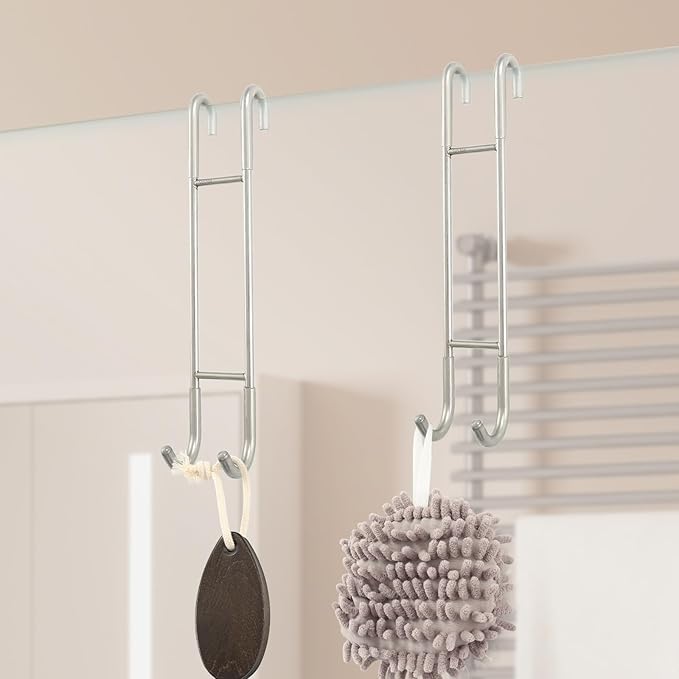 NINETREX Shower Door Hooks,Towel Hooks for Bathrooms Frameless Glass Door,Heavy Duty SUS 304 Stainless Steel Hook for Towels,Squeegee,Loofah,Shaver,Robe,2 Pack,Silver,10Inch