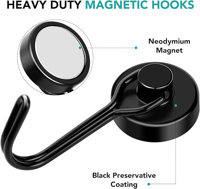 DIYMAG Black Magnetic Hooks, 40LBS Strong Magnetics Heavy Duty 2026 Cruise Cabin Ship Essentials Magnet Hook with Metal Hanger for Hanging Refrigerator Home Kitchen Office, 4Pack