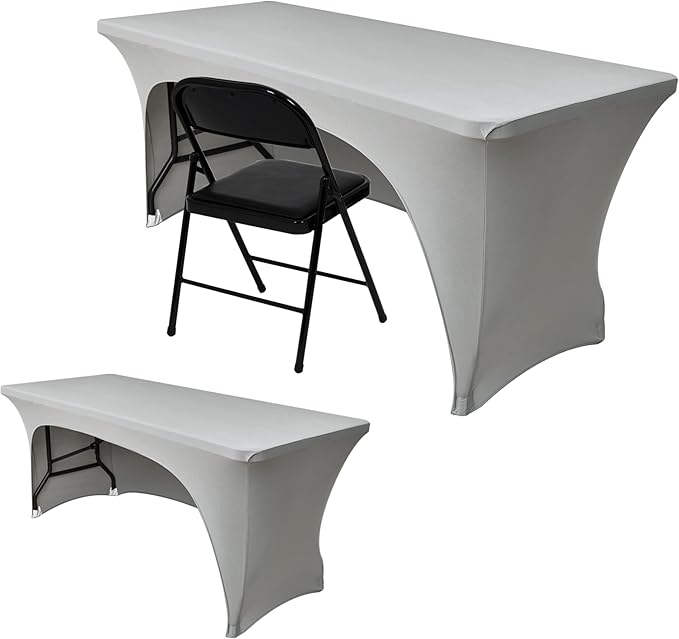 Nasitos 2 Pack Spandex 4 ft Table Cloth - Open Back Stretch Grey Fitted Tablecloth for Rectangle Tables, Washable and Wrinkle Resistant Table Covers for Parties, Wedding, Banquet, Trade Show