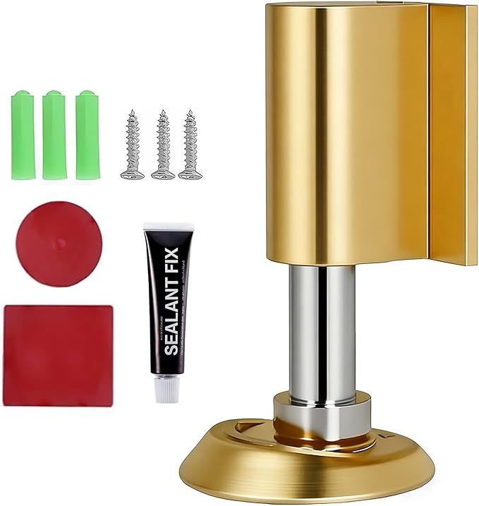 Upgraded Magnetic Door Stoppers, Retractable Bottom Door Holder, No-Drill Invisible Doorstops, Heavy-Duty Windproof Doors Wedge Stopper with Screws and Adhesive Pads (Brushed Gold)