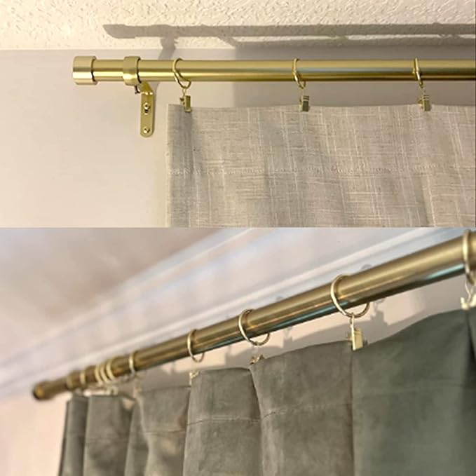 WeeksEight 100 Pack Gold Curtain Rings with Clips, Curtain Hooks Hangers Clip Rings for Hanging Drapes Bows Hat, Drapery Rings 1.26 in I D, Fits up to 1 in Diameter Curtain Rod.