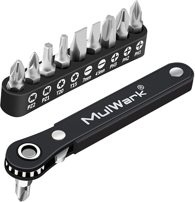 MULWARK 11-Piece Small Screwdriver Set, 1/4" Right Angle Screwdriver with Multi Bits - Ultra Low Profile Offset Driver for Automotive Repair, Electrical Work, Bicycle & Household Maintenance EDC Kit