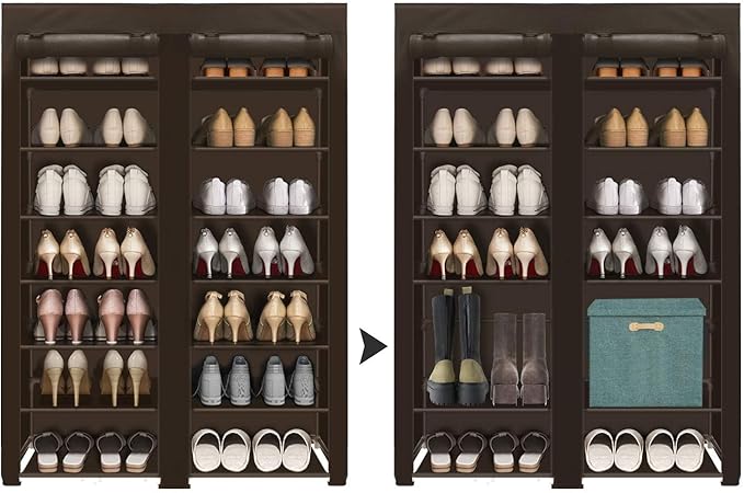 ERONE Shoe Rack Storage Organizer, 28 Pairs Portable Double Row with Nonwoven Fabric Cover Shoe Shelf Cabinet for Closet