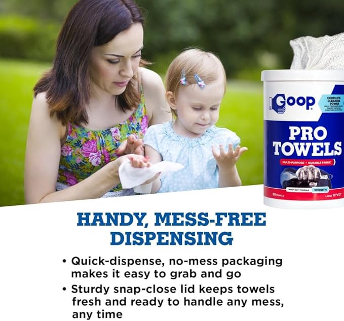 GOOP Pro Towels Heavy-Duty Multi-Surface Cleaning Wipes – Removes Engine Grease, Grime & Paint – Safe for Tools, Machinery & Painted Surfaces – 90 Extra Large 10" x 12" Towels (Pack of 2)