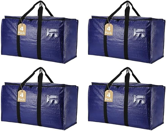 Cryster 4-Pack Extra Large Heavy-Duty Moving Bags – Storage Bags with Reinforced Handles & Durable Zippers, Sturdy Totes for Storage, Packing, and College Essentials
