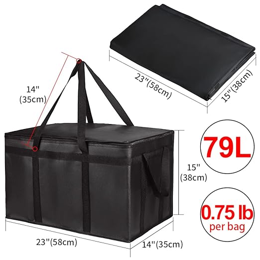 Insulated Food Delivery Bag, XXXL Insulated Reusable Grocery Cooler/Hot Bags, Tote Bag for Shopping/Travel/Doordash, Catering Bag Doordash 22x14x13, Black, 1-Pack