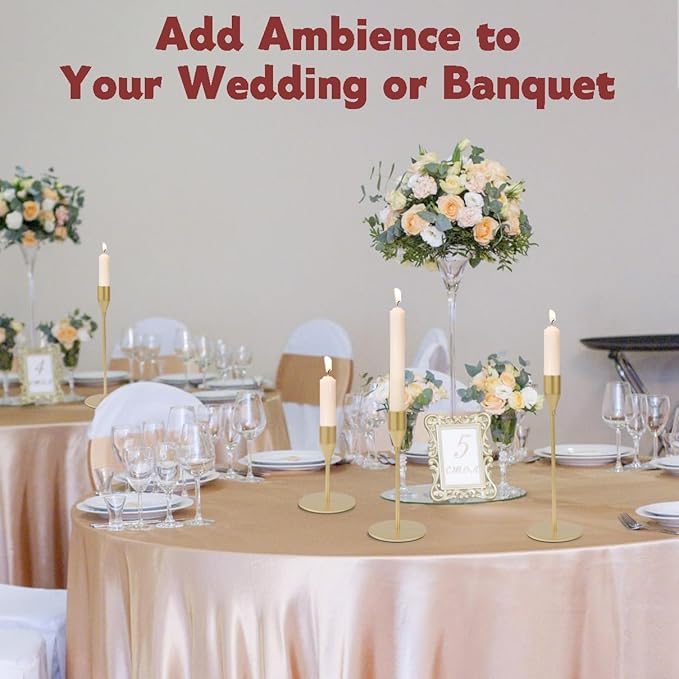 Matte Gold Candle Holders Bulk Painted Gold Metal Candlesticks Fit 0.8 Inch Taper Candles Decorative Metal Candelabra for Wedding Home Holiday Anniversary Party Dinning Table Decors (Set of 48)