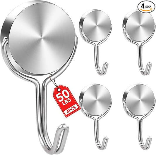 Magnetic Hooks 50LBS 2026 Cruise Ship Essentials Heavy Duty Magnet Hook for Cruise Cabins Strong Swivel Magnets with Hook for Hanging Refrigerator Classroom Home Kitchen Grill 4 Pack-Silver