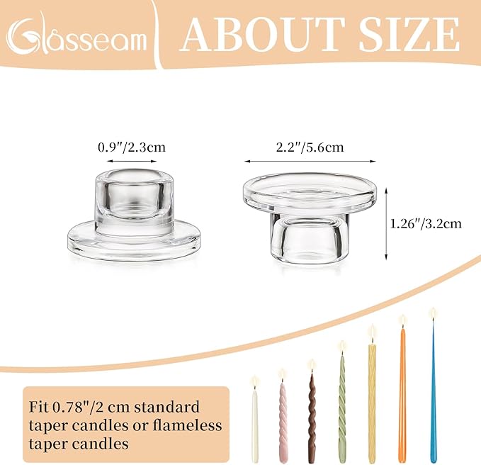 Glasseam Glass Tapered Candlestick Holders: 20Pcs Small Taper Candle Holders Bulk Short Candle Stick Candle Holder Clear Modern Candle Holder for Table Centerpiece Wedding Christmas Dining Party Decor