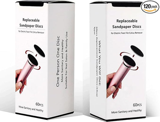 120pcs Foot File Sandpaper Discs Refill for Electric Callus Remover Dead Skin Removal (60pcs Rough 80 Grit + 60pcs Smooth 180 Grit)