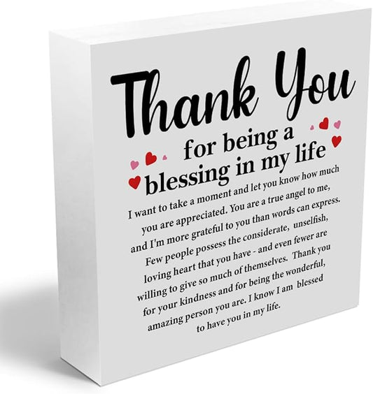 Thank You Gifts for Women Men Best friend Wooden Box Sign, Thank You Plaque, Appreciation Gifts for Besties BFF, Rustic Farmhouse Home Office Classroom Desk Table Decor Wood Block Plaque