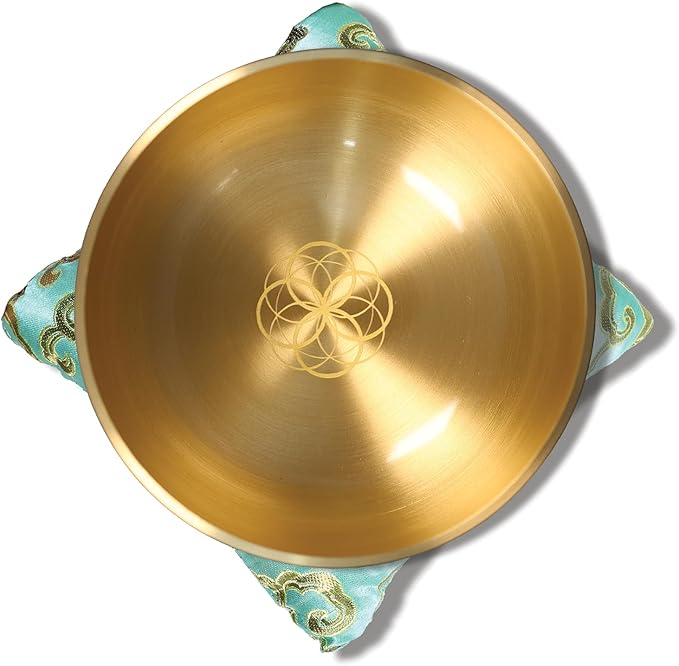 ZENPROSPERA Tibetan Singing Bowl Set – 6-Inch Sound Bowl for Meditation, Relaxation & Chakra Healing | The ZenRise Bowl - Flower of Life Edition - With Mallet, Gift Box, & Cushion