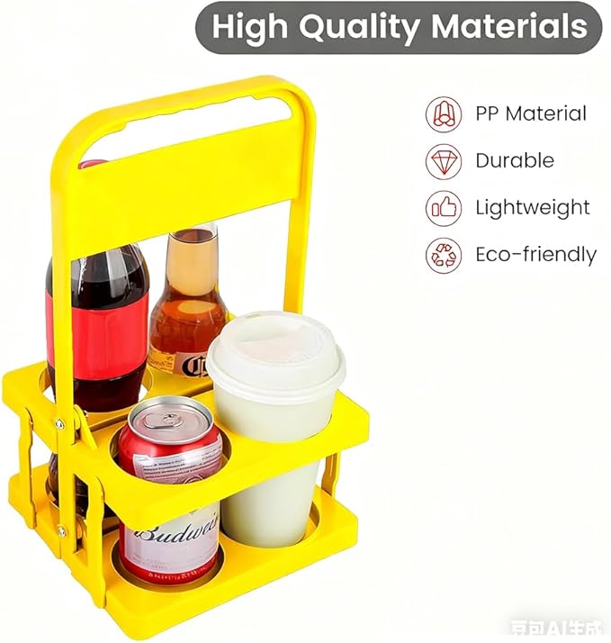 musbus Reusable Drink Carrier with Handle for Delivery Drivers, Portable Cup/Coffee Holder Accessories for Delivery, Foldable Drinks Caddy with Tray, Car Durable Plastic Festive Bottle, Vacation