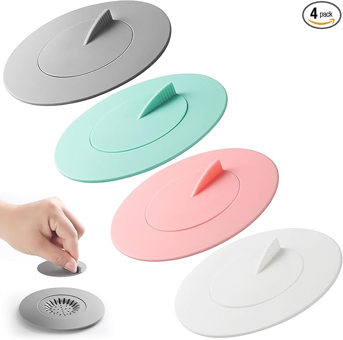 Bathtub Stopper,4pcs 2-in-1 Bathtub Drain Hair Catcher,Silicone Kitchen Bathroom Shower Water Strainer Protectors,Universal Flat Suction Shower Drain Cover,Washbasin Drain Stopper (Mix)