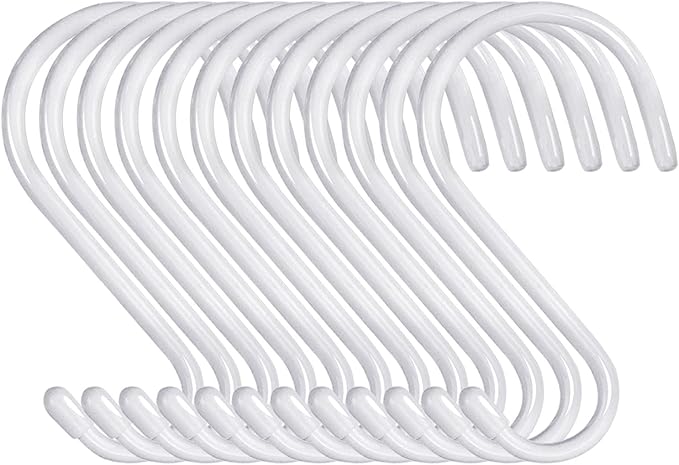 4 Inch Heavy Duty S Hooks - 12 Pack, Large Vinyl Coated, White Rubber Coated Non Slip Metal S Hangers for Hanging Closet, Garden, Plants, Jewelry, Pot, Pan, Cups, Towels