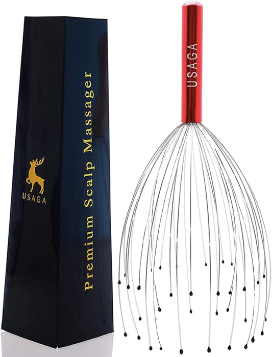 USAGA 36 Fingers Head Massager Scalp Massager Head Scratcher, Stocking Stuffers Gift for Scalp Body Relaxing (Red)