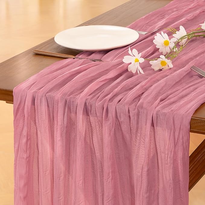 Socomi 2pcs Mauve Summer Cheesecloth Table Runner Boho Rustic Gauze 120 inch 10FT Cheese Cloth Sheer Runner for Wedding Party Baby Shower Birthday Home Decor Holiday Decorations