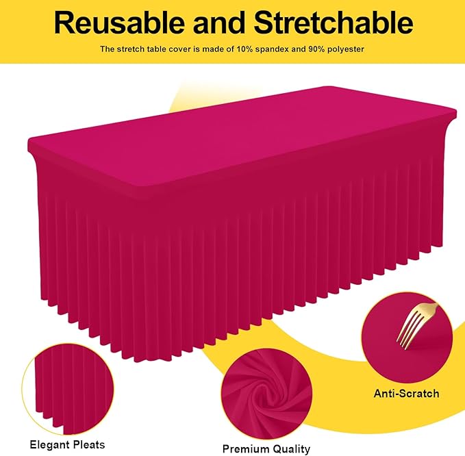 Smiry Spandex Tablecloth, Elastic Fitted Stretch Tablecloth for 6FT Rectangle Tables, Waterproof Washable Table Cover Skirt for Outdoor, Wedding, Banquet & Parties (Fuchsia, 72Lx30Wx30H Inch)