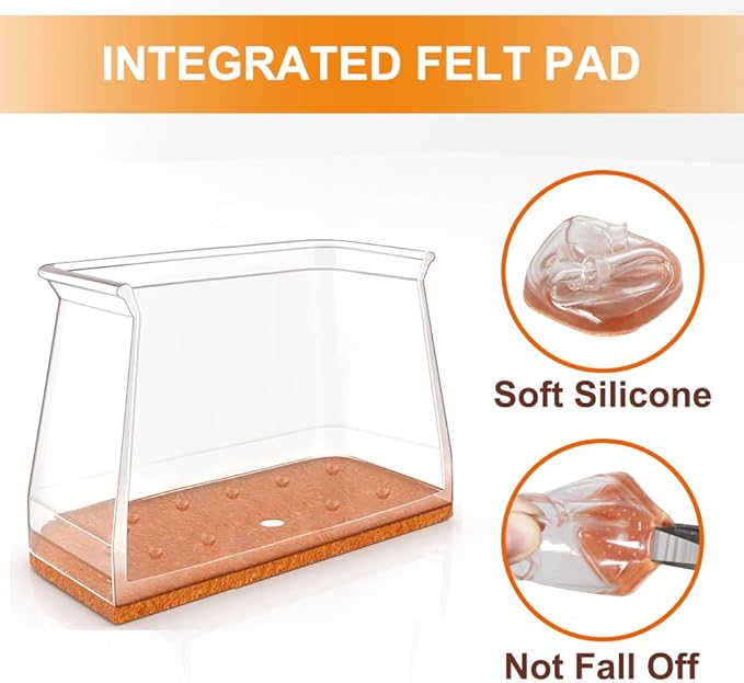 24 Pcs Chair Leg Floor Protectors for Hardwood Floors Rectangle Silicone Covers to Protect Wood Tile Floors Felt Pads Furniture Leg Caps Reduce Noise (Fit L:2" to 2-1/2",W:1" to 1-1/2")