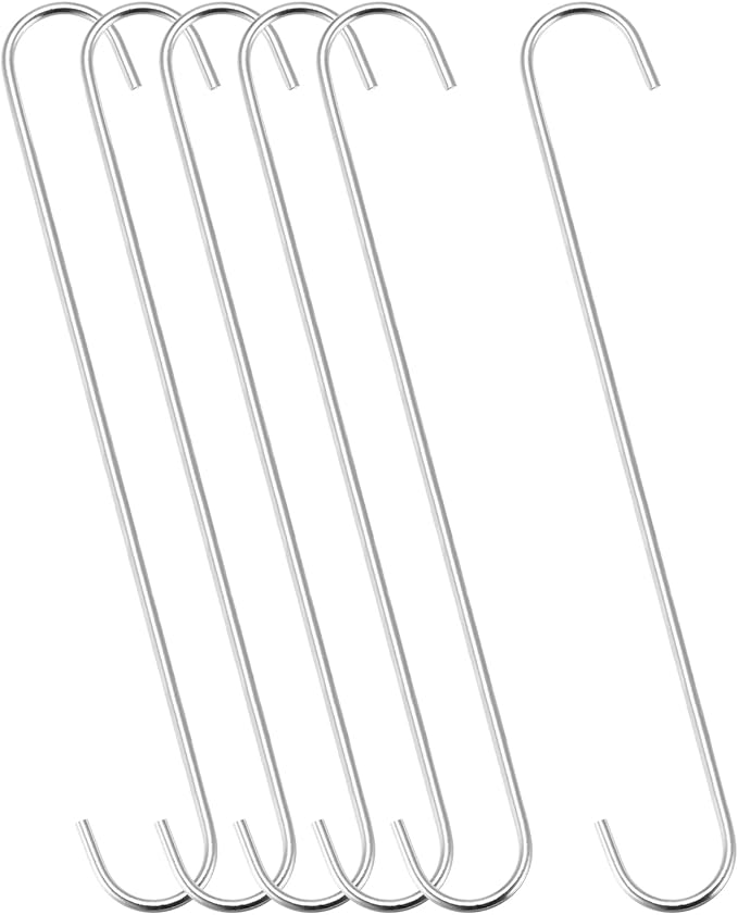 uxcell S Hanging Hooks, 12inch/300mm Extra Long Steel Hanger, Indoor Outdoor Uses for Garden, Bathroom, Closet, Workshop, Kitchen, Silver Tone, 6Pcs