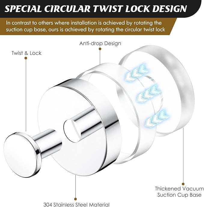 Suction Cup Hooks for Shower,Removable Shower Towel Suction Hooks for Bathroom Wall,Kitchen,Glass,Mirror,Tile to Hang Robes,Loofah-Chrome(4-Pack)