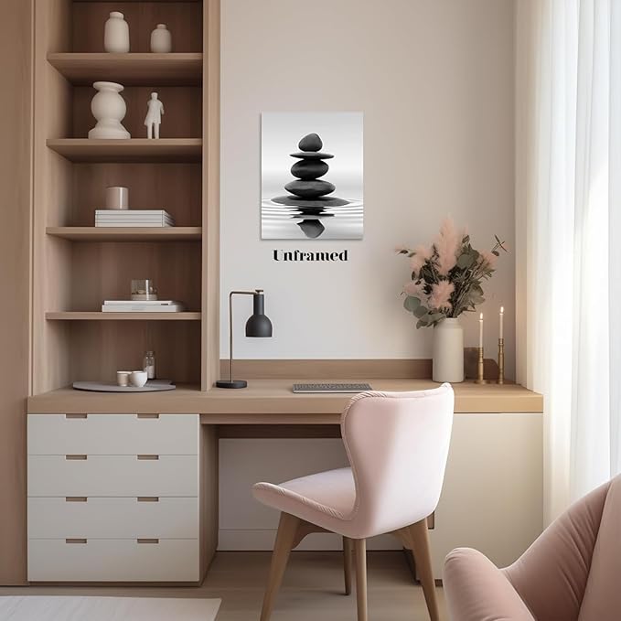 DCMVJHZV Black and White Bathroom Poster Stones in the water Wall Art Zen Bathroom Wall Decor Yoga Meditation Picture Print Spa Room Bedroom Living Room Wall Painting(16"x24" Unframed)