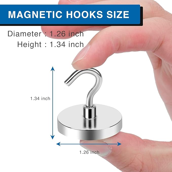 LOVIMAG Magnetic Hooks for Cruise Cabins, 130lbs Magnetic Hooks for Classroom Must Haves, Strong Magnets with Hooks for Ceiling Hanging, Neodymium Magnet Hooks for Fridge, Grill, Locker -12 Pcs