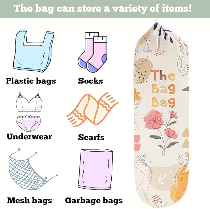 2PCS Boho Plastic Bag Holder for Kitchen Essentials, Reusable Hanging Grocery Bag Organizer, Washable Large Grocery Trash Garbage Bags Storage Dispenser Boho Kitchen Decor-07