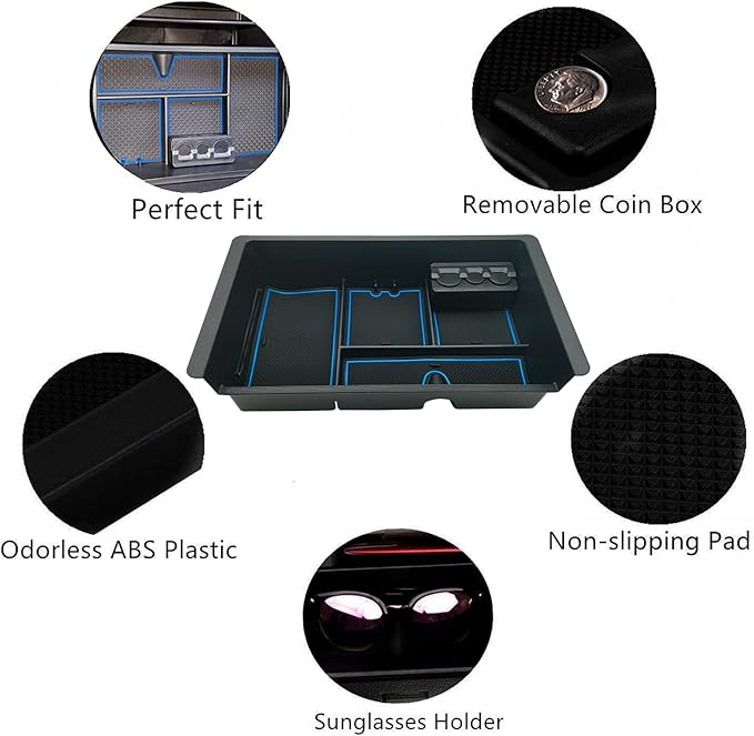 Center Console Tray Organizer Compatible with 2014-2018 GMC Sierra Accessories, (2015-2020) Yukon/Chevy Tahoe Silverado Suburban, Armrest Storage Box Replaces 22817343 (Blue)