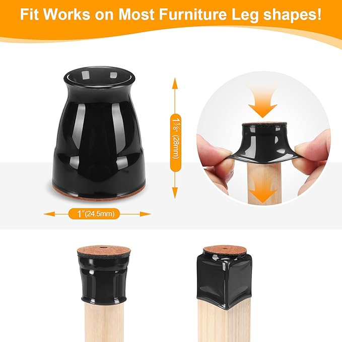 CHUNZEXI 36 Pack Extra Small Chair Leg Floor Protectors for Hardwood Floors, Silicone Felt Covers Pads Caps, Protect Wood Furniture Feet Floors Noise Reduce and Scratch (Universal X-Small & Black)