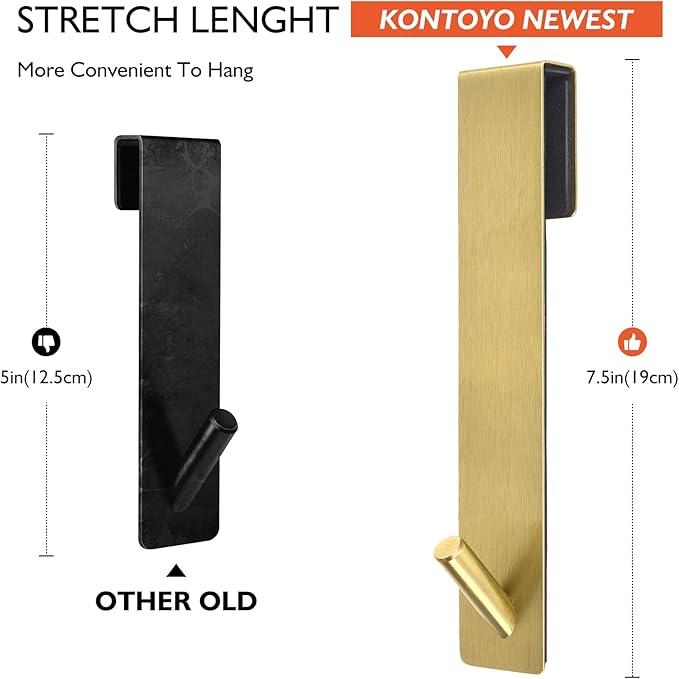Kontoyo Shower Door Hooks(7.5 Inch),Extended Over Door Hooks for Bathroom Frameless Glass Shower Door,Stainless Steel Towel Hooks,Heavy Duty Rack Hooks for Robe,Towel-3 Pack-Gold