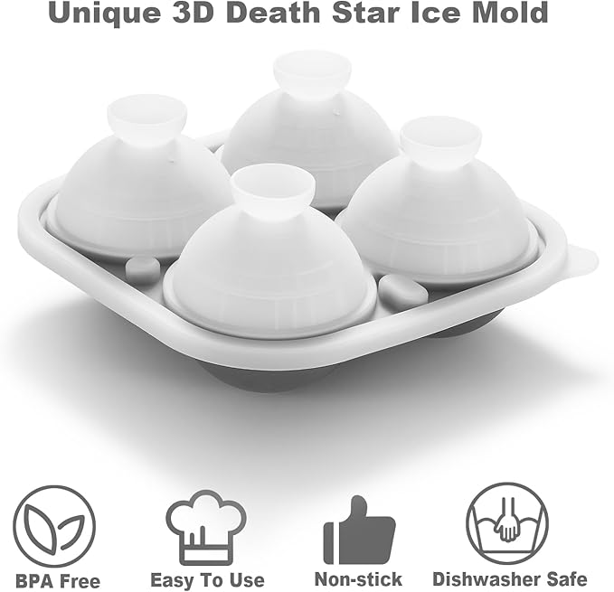 Nax Caki 3D Death Star Ice Cube Molds, Large Silicone Fun Shapes Bourbon Gifts for Men Fandom, Whiskey Ice Cube Mold for Cocktails, Brandy, Whiskey Gifts for Men Nerds & Geeks