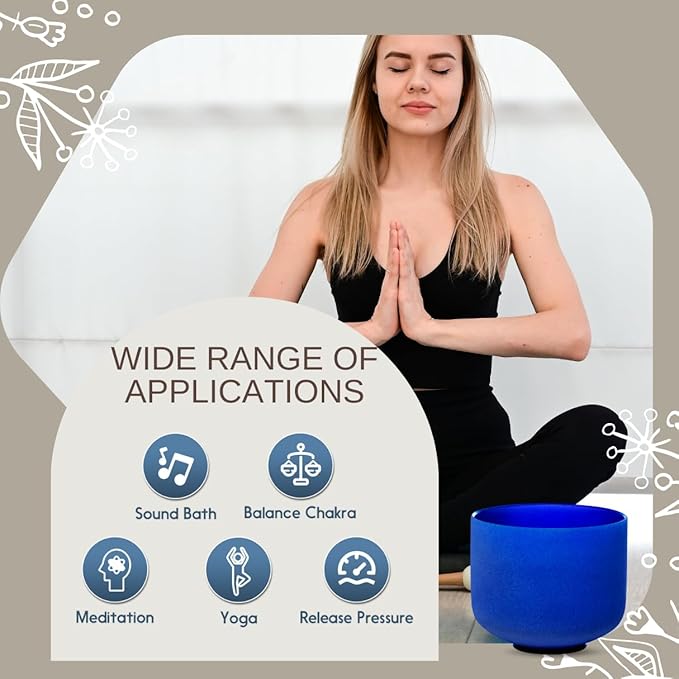 7 inch Indigo A Note Third Eye Chakra Quartz Crystal Singing Bowl, for Healing Mindfulness Meditation Yoga Sound Baths, with Rubber Mallet O-ring