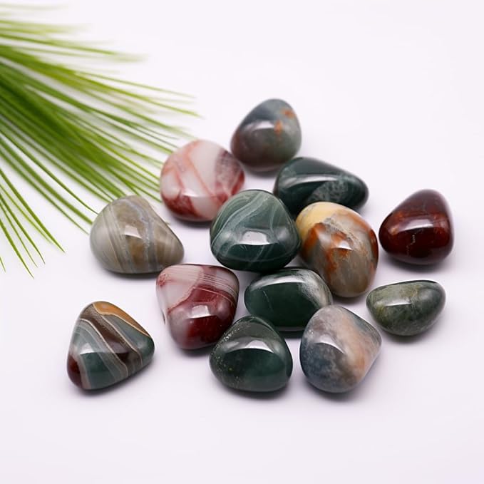 Polished Ocean Jasper Crystal Stones - 2 Pcs of 1.2" Worry Stone for Anxiety, Pocket Palm Stone Super Large Handpicked Natural Tumbled Gemstones for Meditation, Reiki, Chakra Healing, Home Decor