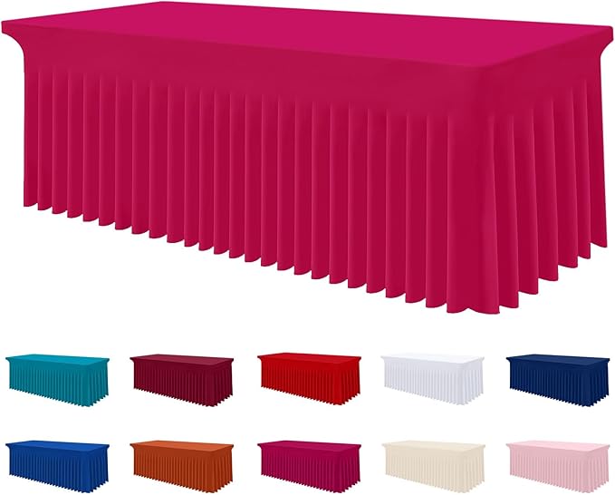 Smiry Spandex Tablecloth, Elastic Fitted Stretch Tablecloth for 6FT Rectangle Tables, Waterproof Washable Table Cover Skirt for Outdoor, Wedding, Banquet & Parties (Fuchsia, 72Lx30Wx30H Inch)