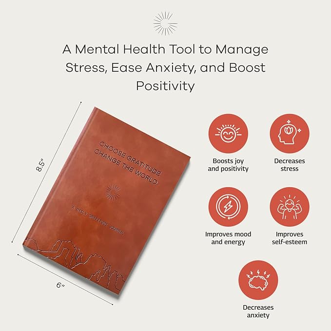 Gratitude Gifted 5-Minute Guided Gratitude Journal – Daily 180 Prompts, Self-Care Mindfulness & Reflection, Leather Hardcover, Undated to Foster Happiness, Wellness, Positivity for Men & Women