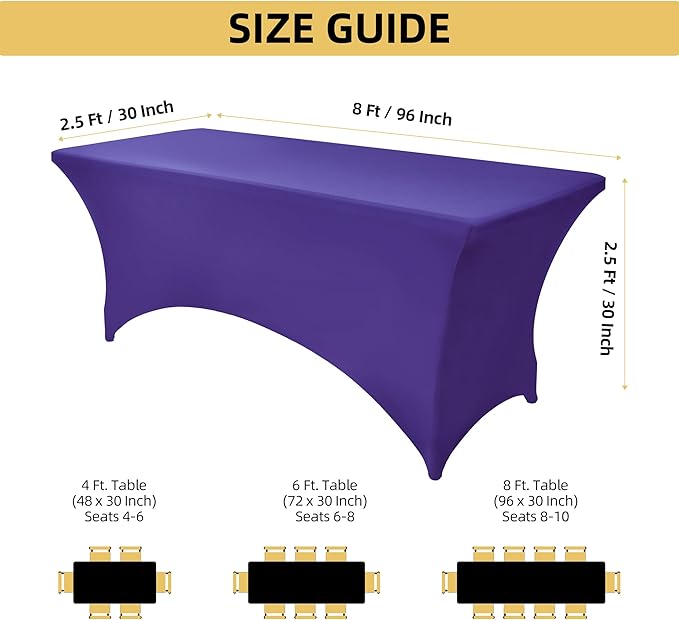 ZarzaaSik 2-Pack 8ft Spandex Table Covers for Rectangle Folding Tables - Washable Elastic Tablecloth - Ultimate Fitted Table Protector for Birthday Parties, Trade Shows, Banquet