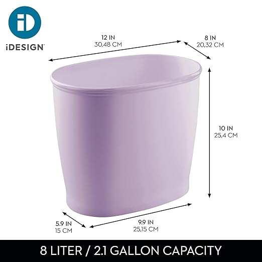 iDesign Slim Plastic Bathroom Trash Can, Small Garbage Bin for Bedroom, Office, Desk, Dorm, Purple