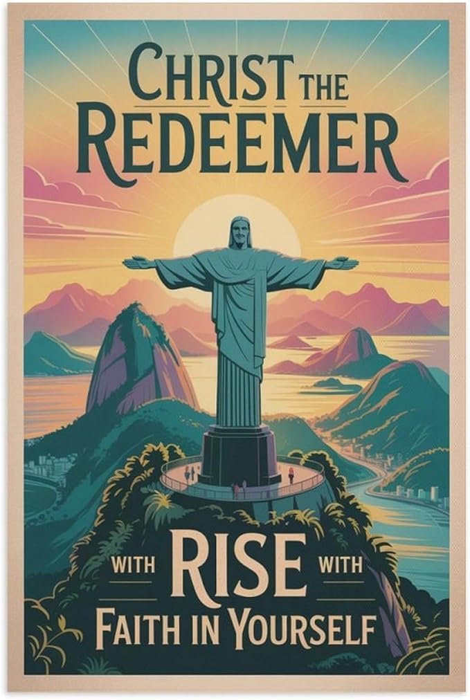 Inspirational Wall Art Christ The Redeemer Motivational Poster Rise with Faith in Yourself Décor for Office Classroom Meditation Room Canvas Poster Unframe-style 24x36inch(60x90cm)