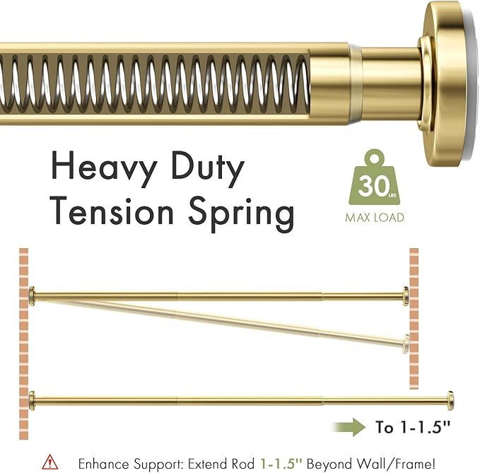 AmazerBath Spring Tension Shower Curtain Rod, 31-75 Inches Heavy Duty Tension Rod Rust Proof Bathroom Curtain Rod, Adjustable No Drill Easy Segmented Installation, Gold