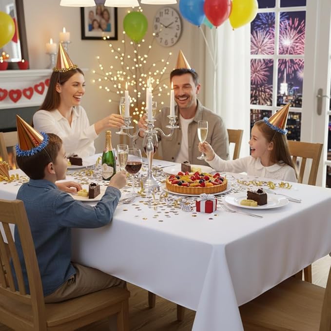 sancua Rectangle Tablecloth - 60 x 102 Inch - Stain and Wrinkle Resistant Washable Polyester Table Cloth, Decorative Fabric Table Cover for Dining Tables, Buffet Parties and Camping, White