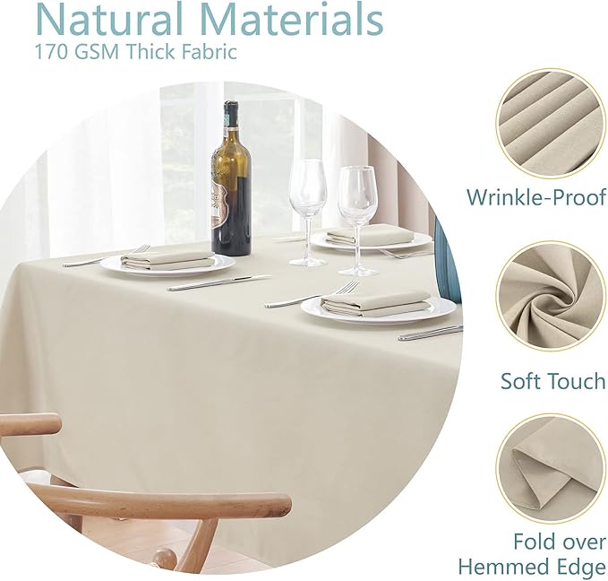 Rectangle 4 Feet Tablecloth 60x84 inch Linen Textured Table Cloth Stain and Wrinkle Resistant Washable Polyester, Decorative Table Cover Waterproof for Dining, Buffet and Camping, Beige