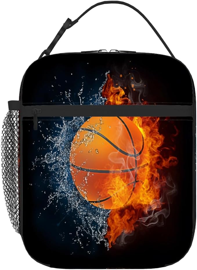 Pardick Basketball Balls Tote Lunch Box Insulated Lunch Bag Tote Cooler Freezable Meal Prep Bag Waterproof Leakproof Cooler Lunch Container For Picnic Office