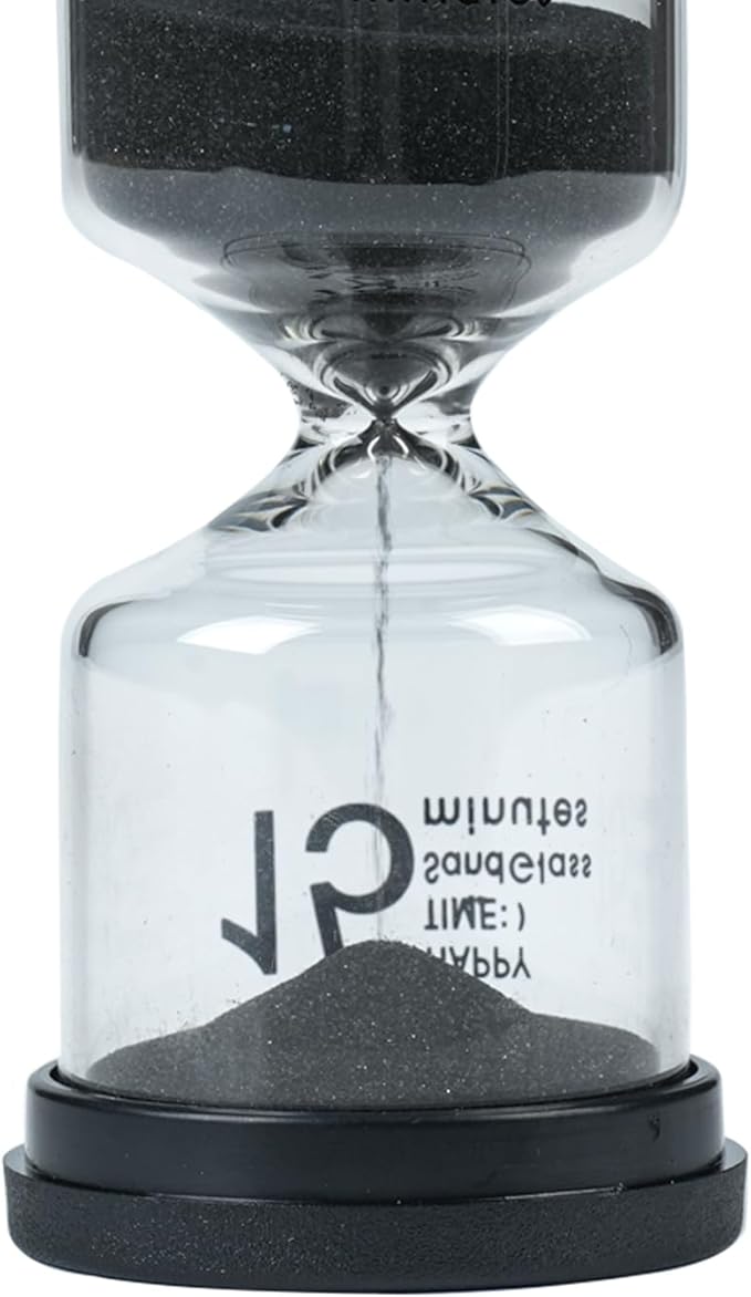 Elegant Black Round SandTimer - 15 Minute Sand Timer for Kids and Adults, Hourglass Sand Timer (Black Round)