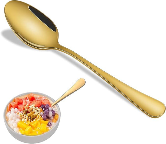 Gold Soup Spoons,8 PCs 7.3 Inch Dinner Spoons,Durable Mirror Polishing Stainless Steel Silveware Main Spoon,Dishwasher Safe Gold Table Spoon For Home Restaurant Hotel