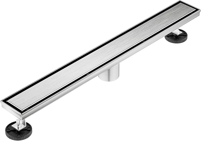 Neodrain 24-Inch Linear Shower Drain - with 2-in-1 Flat & Tile Insert Cover, Brushed 304 Stainless Steel Rectangle Shower Floor Drain, Floor Shower Drain